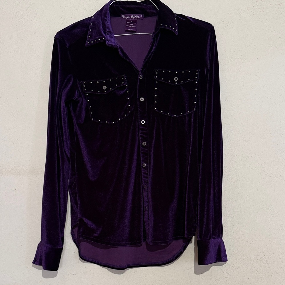 Cowgirl Tuff Rich Purple Velvet Button-Down Shirt